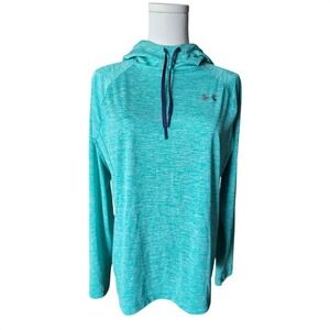 Under Armour HeatGear Turquoise Heathered Hoodie Long‎ Sleeve Athletic Top LG